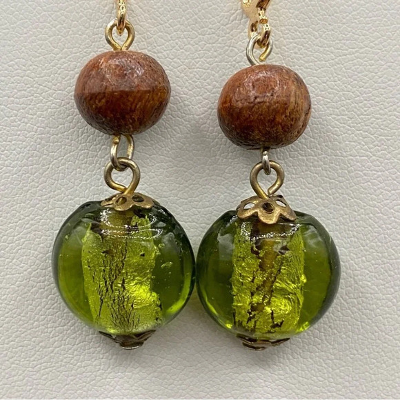 Stunning Venice Murano Green Glass Pendant  and Earring Set - Picture 5 of 15